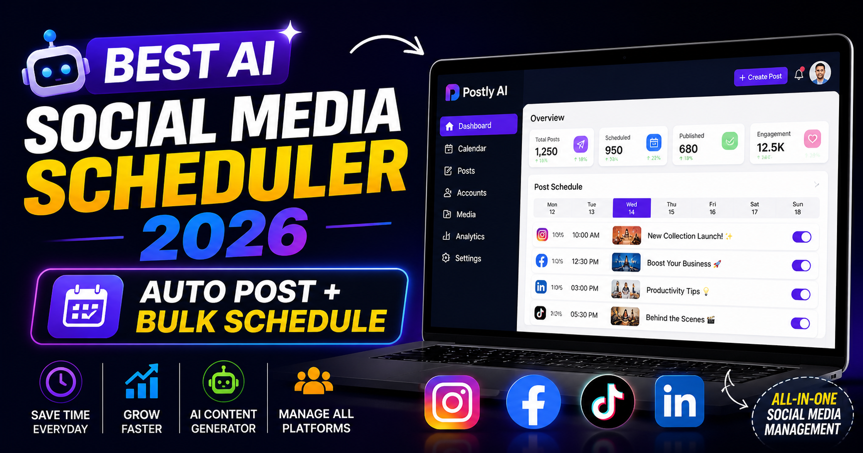 Best AI Social Media Scheduler for Small Business (2026): Auto Post, Bulk Schedule & Grow Faster